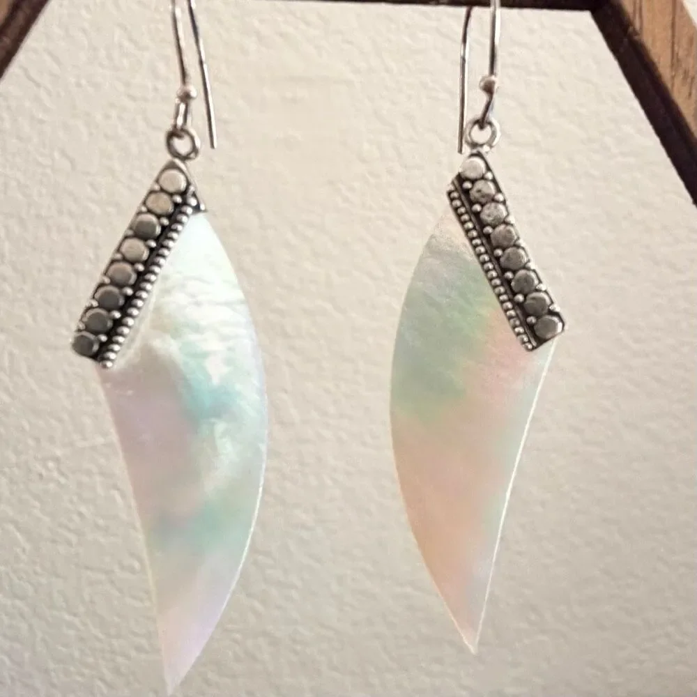 Sterling Silver Mother of Pearl Marquise Dangle Earrings